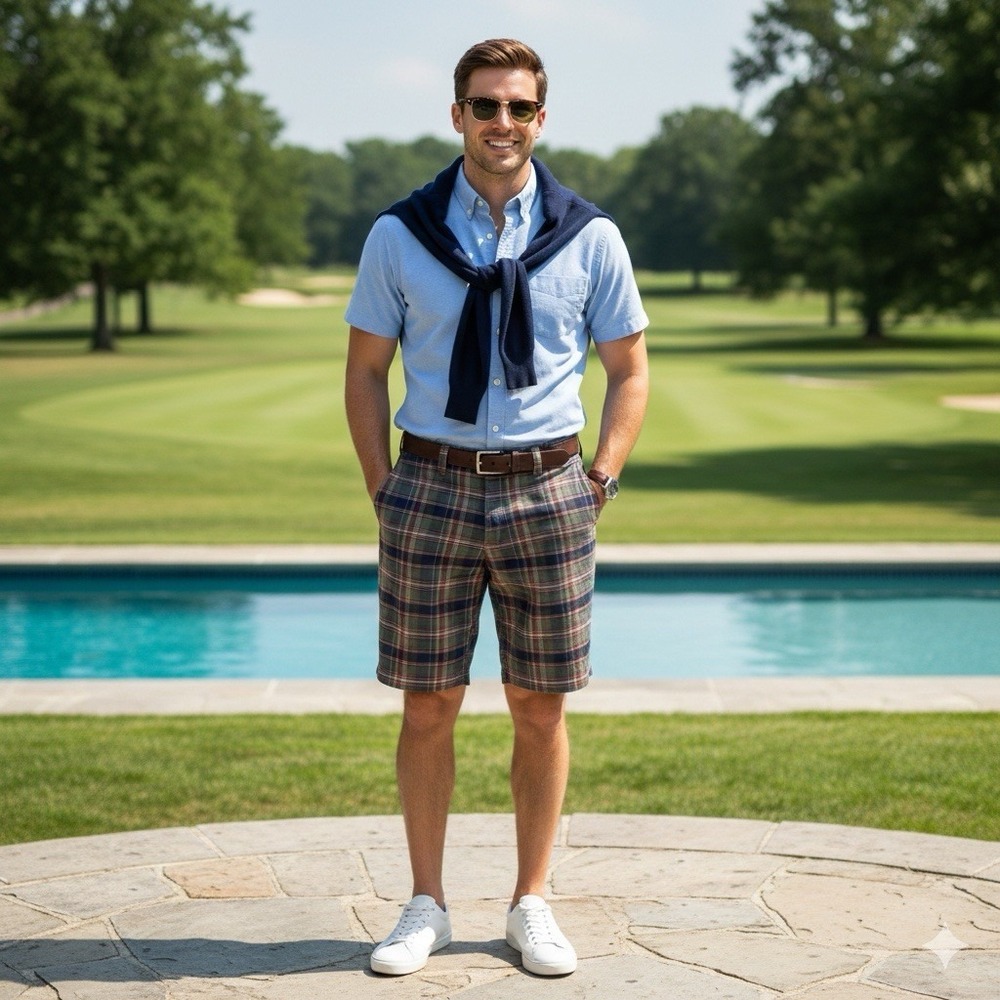 Olde School Shorts Mens 36 Plaid Madras Reversible Preppy Casual Heritage